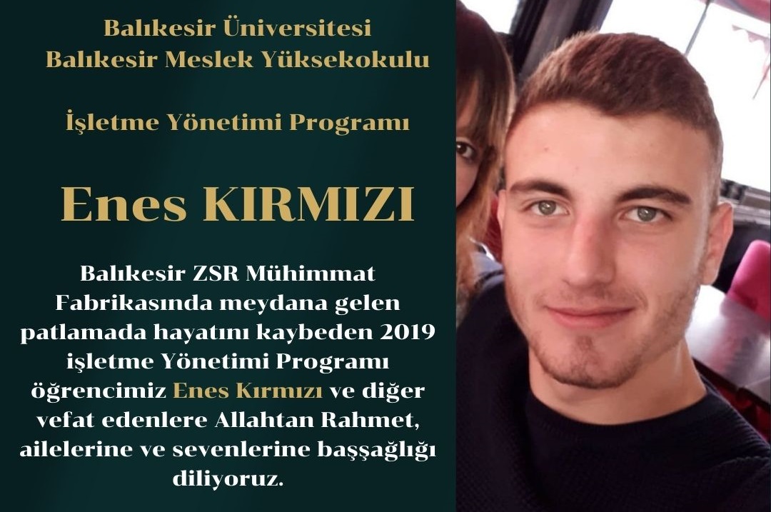 Balıkesir ZSR Mühimmat Fabrikasında meydana gelen patlamada vefat edenlere Allahtan Rahmet, ailelerine ve sevenlerine başşağlığı diliyoruz.