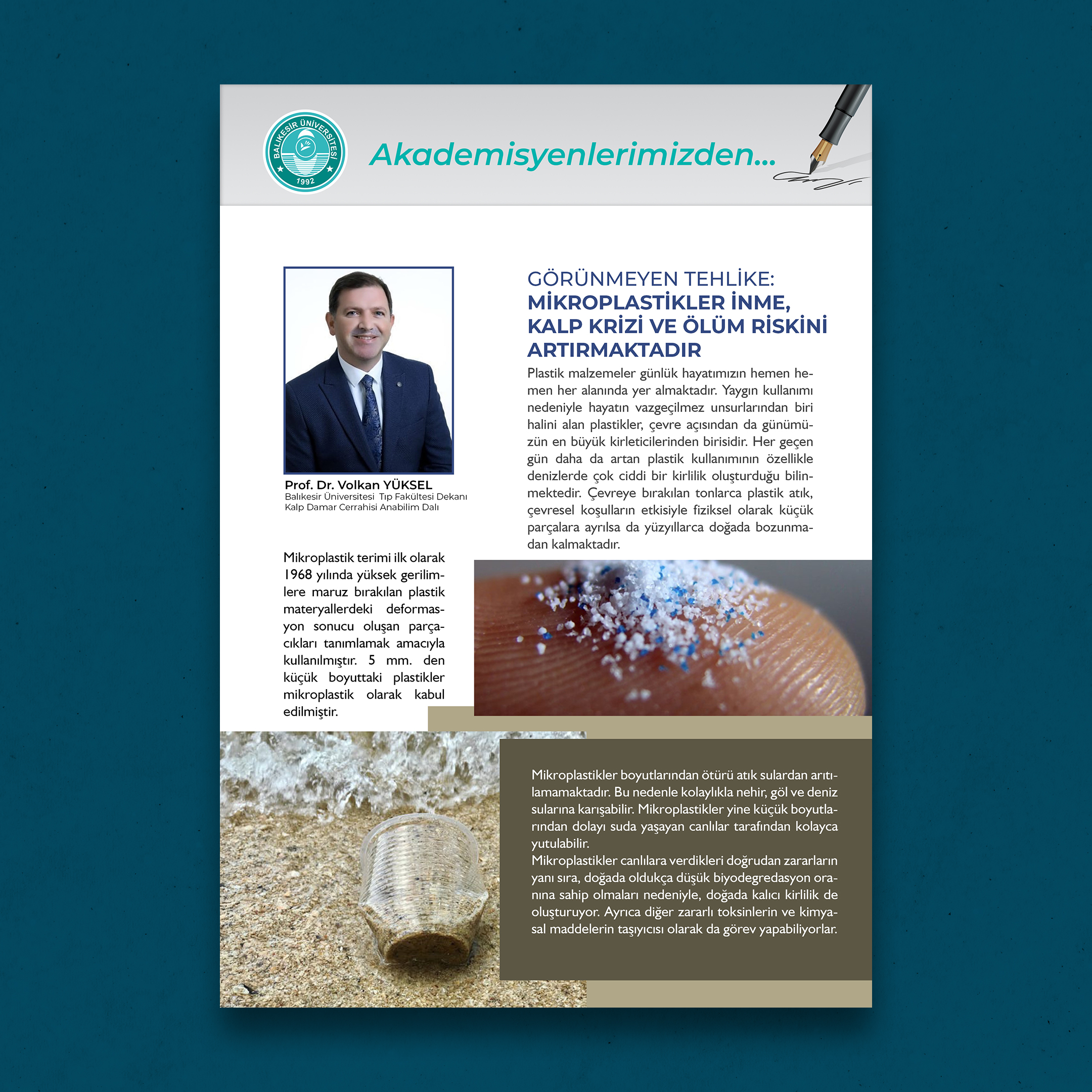 Akademisyenlerimizden: “Görünmeyen Tehlike: Mikroplastikler İnme, Kalp Krizi ve Ölüm Riskini Artırmaktadır” Prof. Dr. Volkan Yüksel\Balıkesir Üniversitesi Tıp Fakültesi Dekanı-Kalp Damar Cerrahisi Anabilim Dalı 2