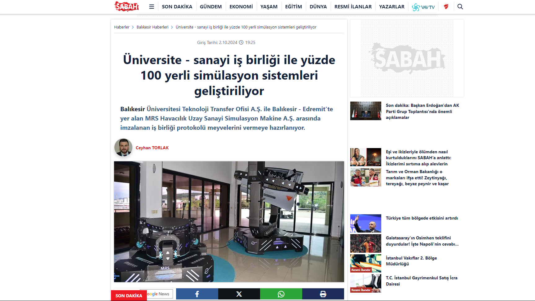 Üniversite - sanayi iş birliği ile yüzde 100 yerli simülasyon sistemleri geliştiriliyor