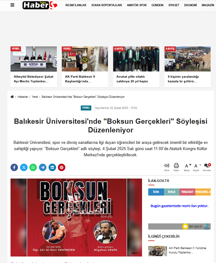 Balıkesir Üniversitesi'nde Boksun Gerçekleri Söyleşisi Düzenleniyor