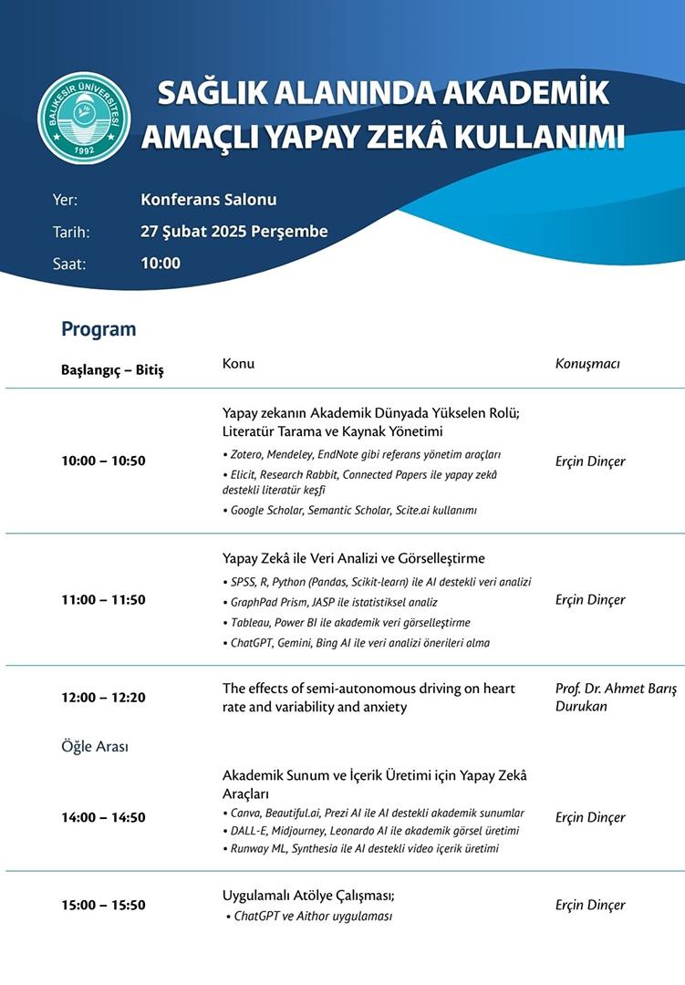 Sağlık Alanında Akademik Amaçlı Yapay Zeka Kullanımı Panel Duyurusu 1