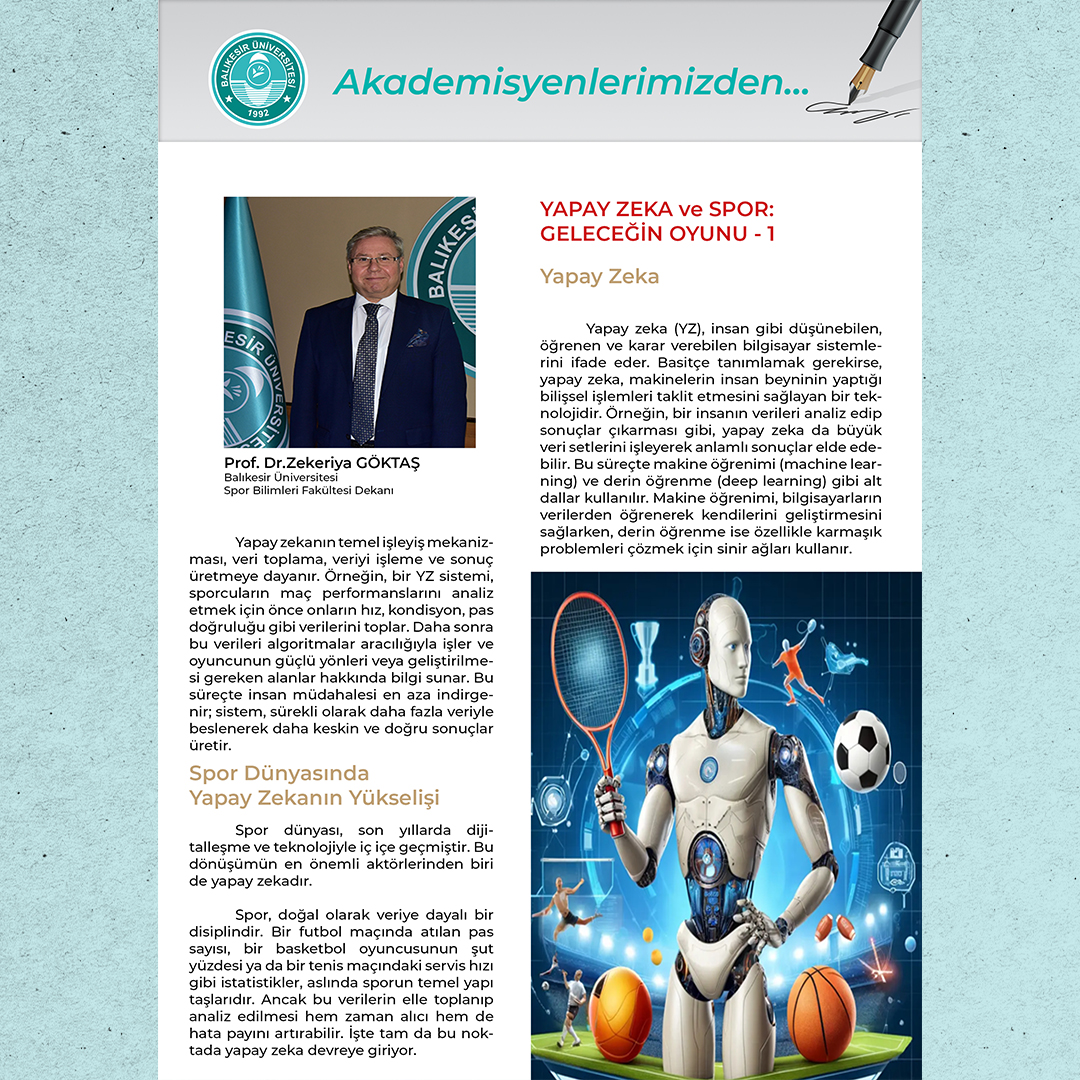 “Yapay Zeka ve Spor: Geleceğin Oyunu 1” Dekan Prof. Dr. Zekeriya Göktaş 1