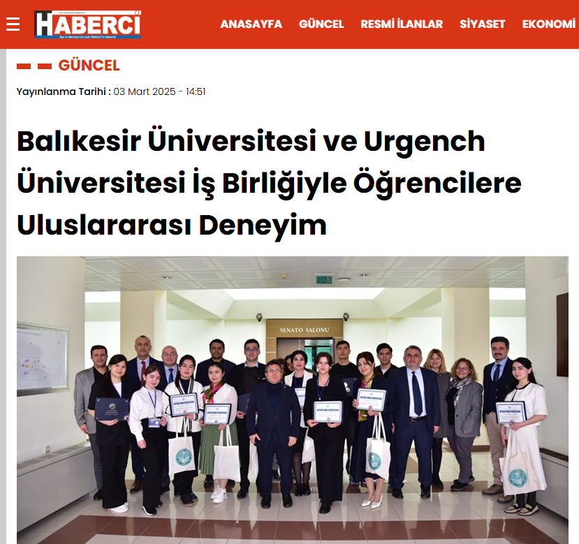 Balıkesir Üniversitesi ve Urgench Üniversitesi İş Birliğiyle Öğrencilere Uluslararası Deneyim