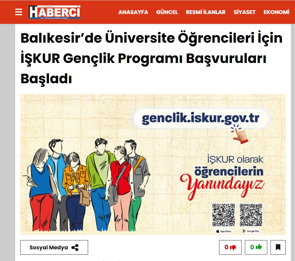 Balıkesir de Üniversite Öğrencileri İçin İŞKUR Gençlik Programı Başvuruları Başladı
