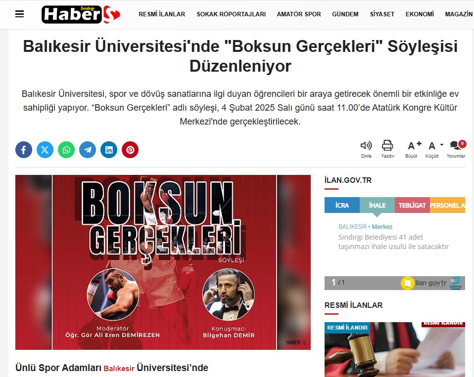 Balıkesir Üniversitesi'nde "Boksun Gerçekleri" Söyleşisi Düzenleniyor