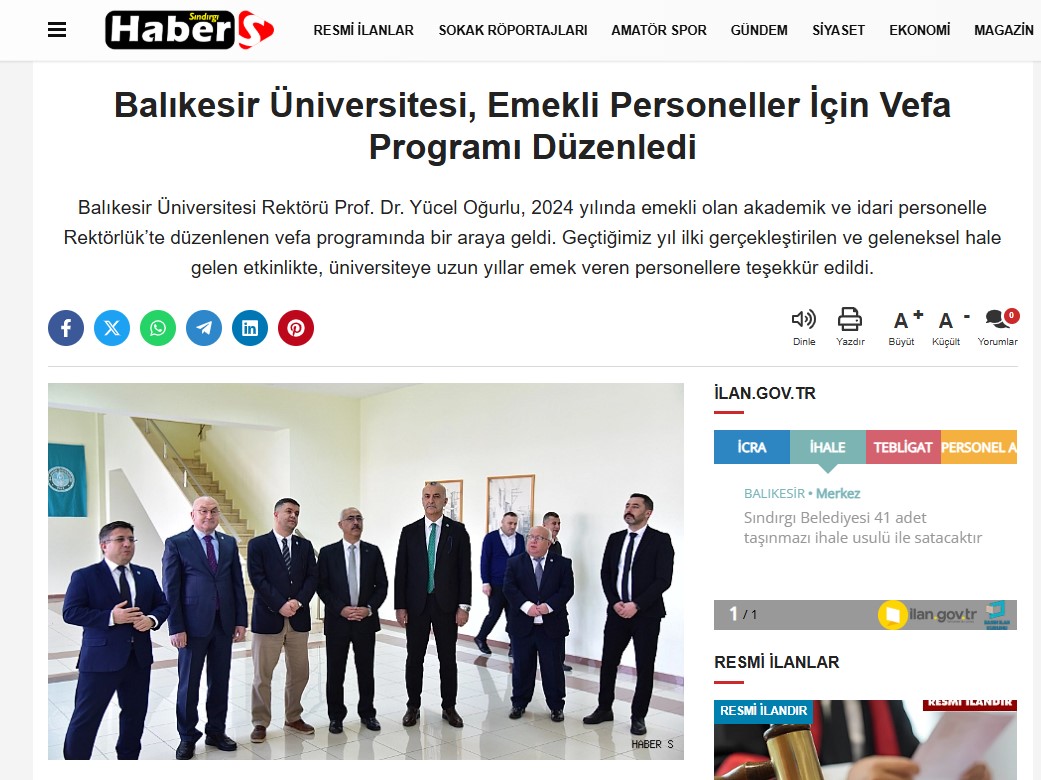Balıkesir Üniversitesi, Emekli Personeller İçin Vefa Programı Düzenledi