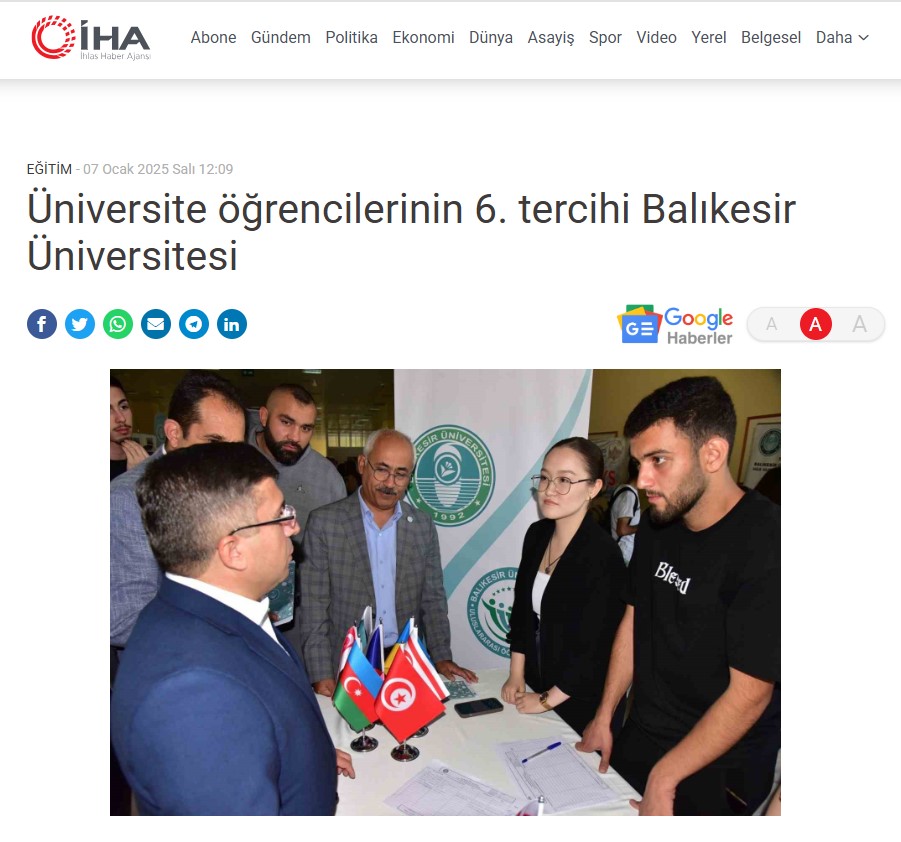 Üniversite Öğrencilerinin 6. Tercihi Balıkesir Üniversitesi