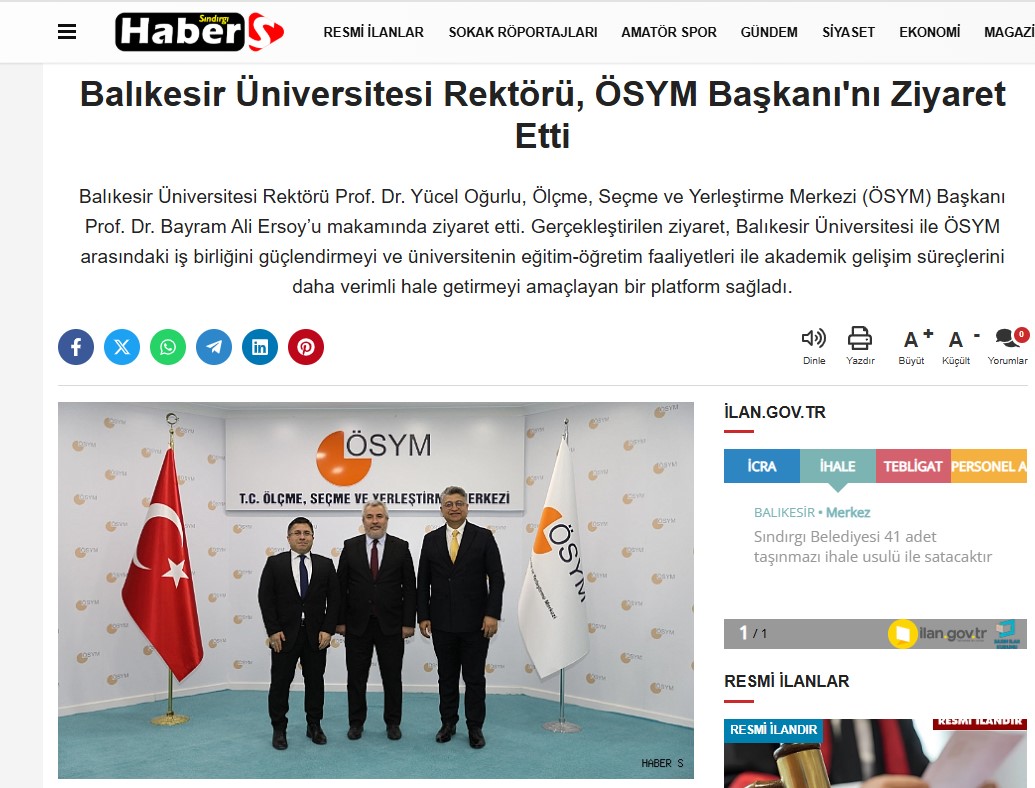 Balıkesir Üniversitesi Rektörü, ÖSYM Başkanı'nı Ziyaret Etti