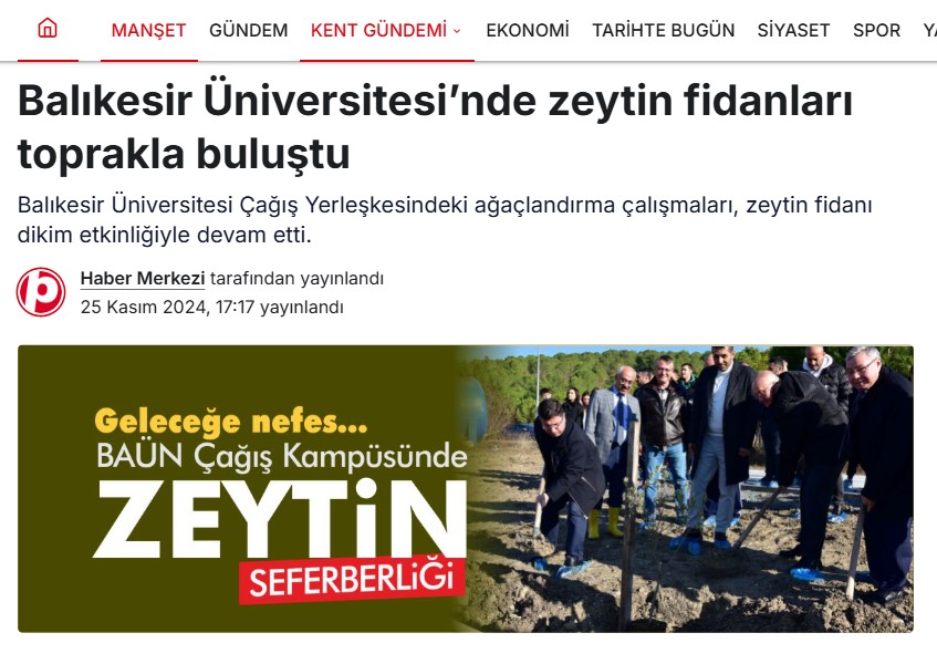 Balıkesir Üniversitesinde Zeytin Fidanları Toprakla Buluştu