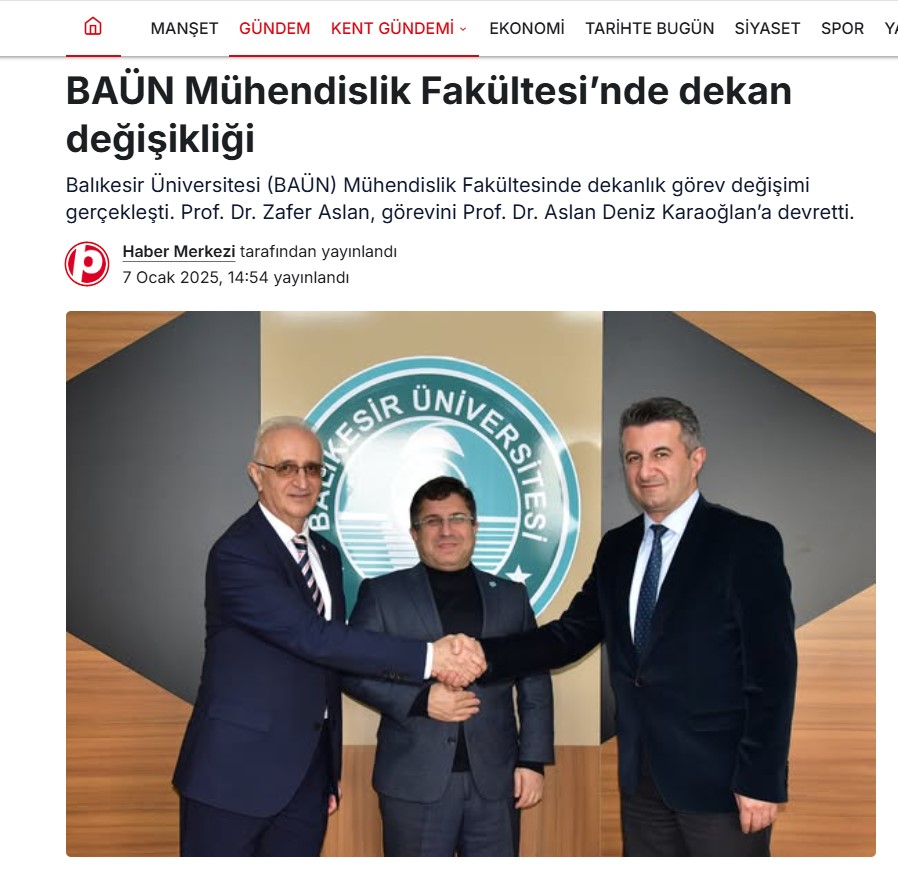 BAÜN Mühendislik Fakültesi’nde Dekan Değişikliği