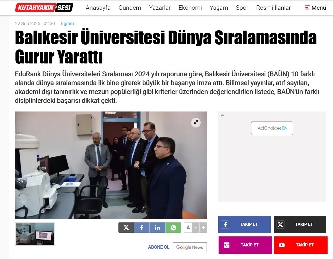 Balıkesir Üniversitesi Dünya Sıralamasında Gurur Yarattı