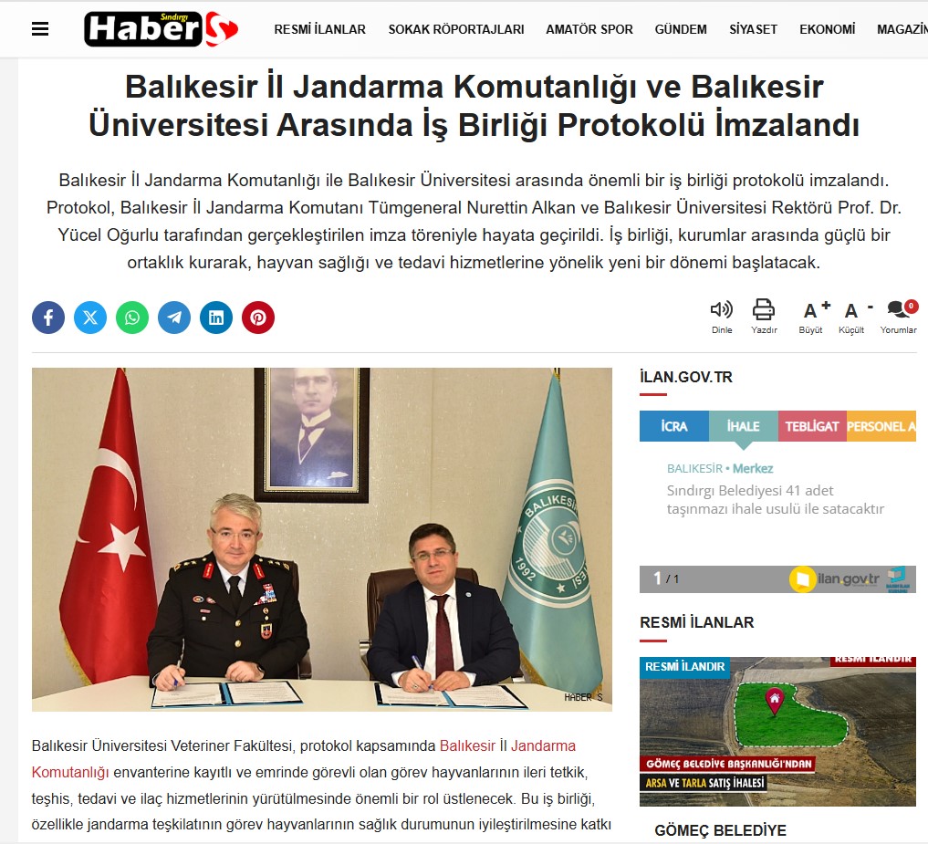 Balıkesir İl Jandarma Komutanlığı ve Balıkesir Üniversitesi Arasında İş Birliği Protokolü İmzalandı