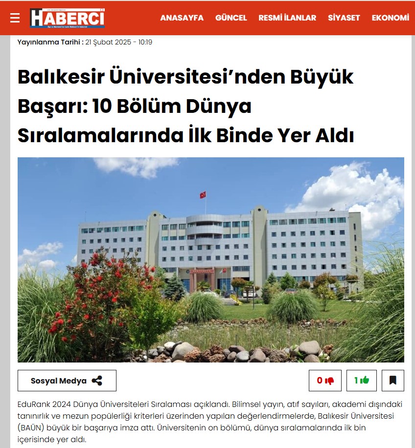 Balıkesir Üniversitesi’nden Büyük Başarı: 10 Bölüm Dünya Sıralamalarında İlk Binde Yer Aldı