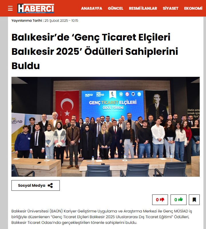 Balıkesir’de ‘Genç Ticaret Elçileri Balıkesir 2025’ Ödülleri Sahiplerini Buldu