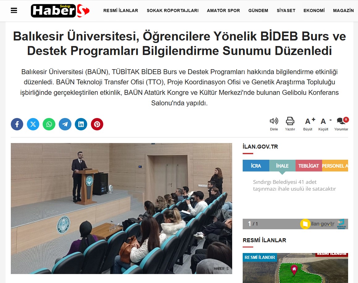 Balıkesir Üniversitesi, Öğrencilere Yönelik BİDEB Burs ve Destek Programları Bilgilendirme Sunumu Düzenledi
