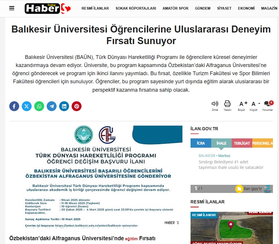 Balıkesir Üniversitesi Öğrencilerine Uluslararası Deneyim Fırsatı Sunuyor