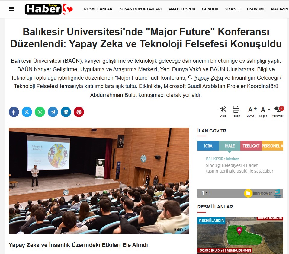 Balıkesir Üniversitesi'nde "Major Future" Konferansı Düzenlendi: Yapay Zeka ve Teknoloji Felsefesi Konuşuldu