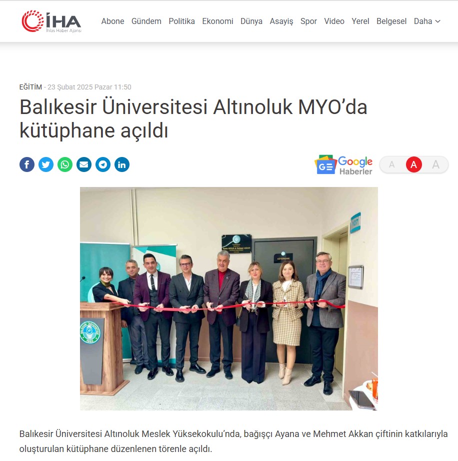 Balıkesir Üniversitesi Altınoluk MYO’da kütüphane açıldı