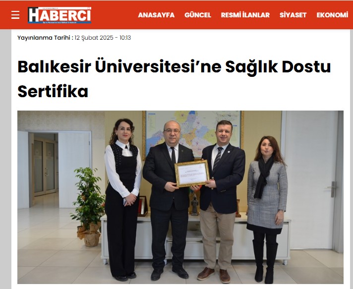 Balıkesir Üniversitesi’ne Sağlık Dostu Sertifika