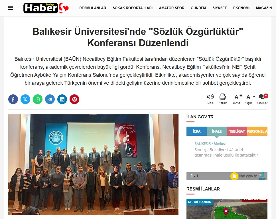 Balıkesir Üniversitesi'nde "Sözlük Özgürlüktür" Konferansı Düzenlendi