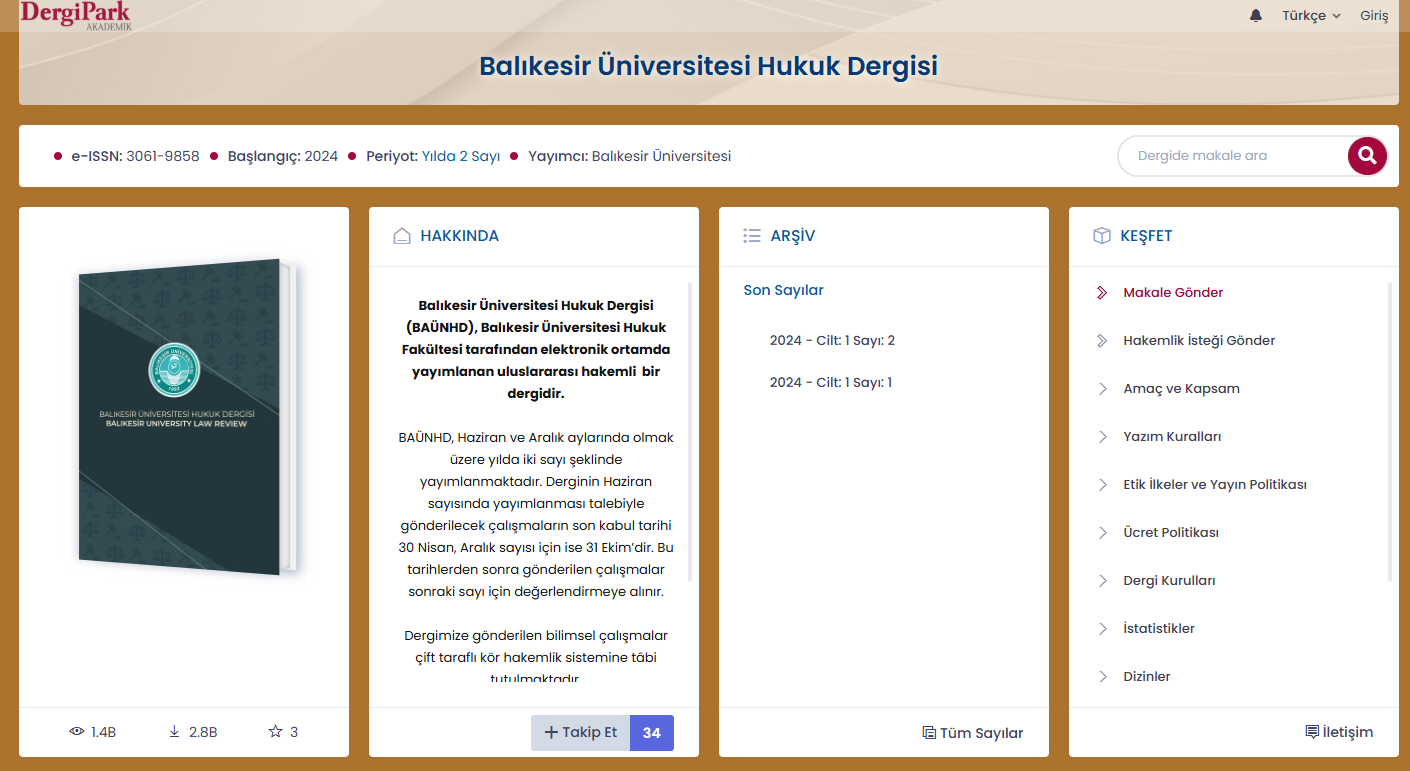 Balıkesir Üniversitesi Hukuk Dergisi, İkinci Sayısı Yayınlandı 1