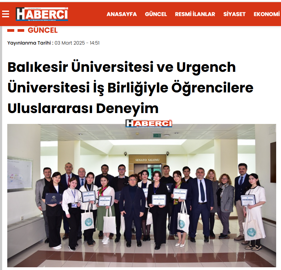 Balıkesir Üniversitesi ve Urgench Üniversitesi İş Birliğiyle Öğrencilere Uluslararası Deneyim