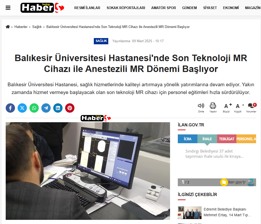 Balıkesir Üniversitesi Hastanesi'nde Son Teknoloji MR Cihazı ile Anestezili MR Dönemi Başlıyor