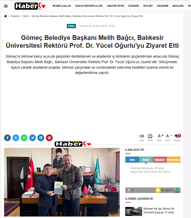 Gömeç Belediye Başkanı Melih Bağcı, Balıkesir Üniversitesi Rektörü Prof. Dr. Yücel Oğurlu'yu Ziyaret Etti