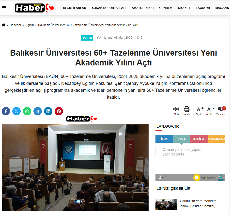 Balıkesir Üniversitesi 60+ Tazelenme Üniversitesi Yeni Akademik Yılını Açtı