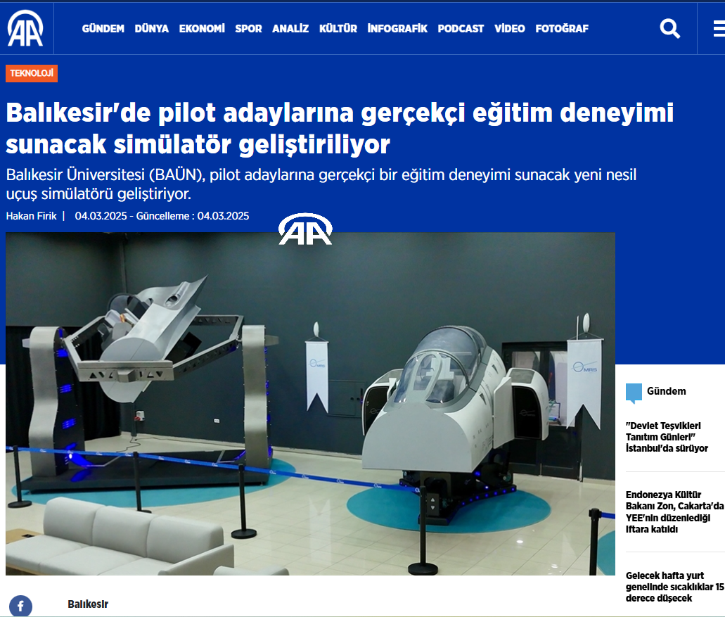  Balıkesir'de pilot adaylarına gerçekçi eğitim deneyimi sunacak simülatör geliştiriliyor