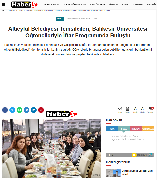 Altıeylül Belediyesi Temsilcileri, Balıkesir Üniversitesi Öğrencileriyle İftar Programında Buluştu