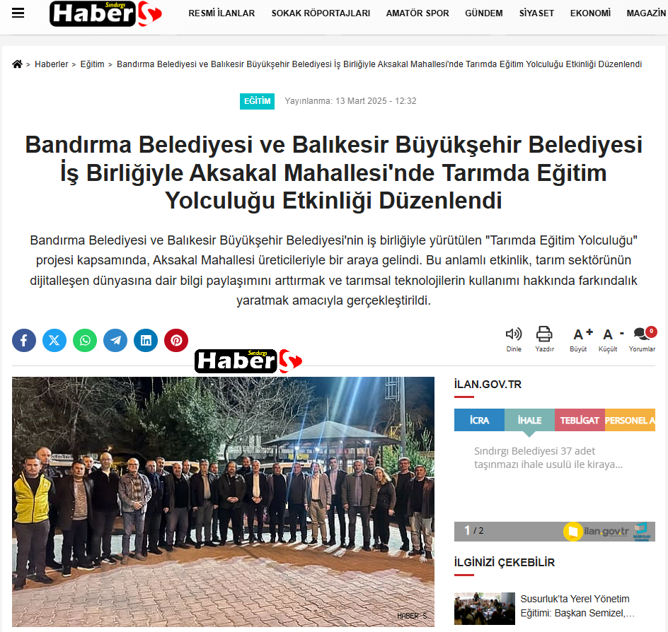 Bandırma Belediyesi ve Balıkesir Büyükşehir Belediyesi İş Birliğiyle Aksakal Mahallesi'nde Tarımda Eğitim Yolculuğu Etkinliği Düzenlendi