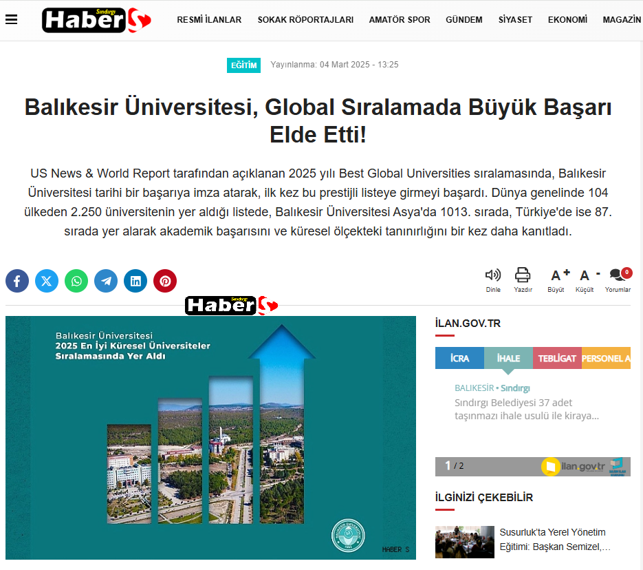 Balıkesir Üniversitesi, Global Sıralamada Büyük Başarı Elde Etti!