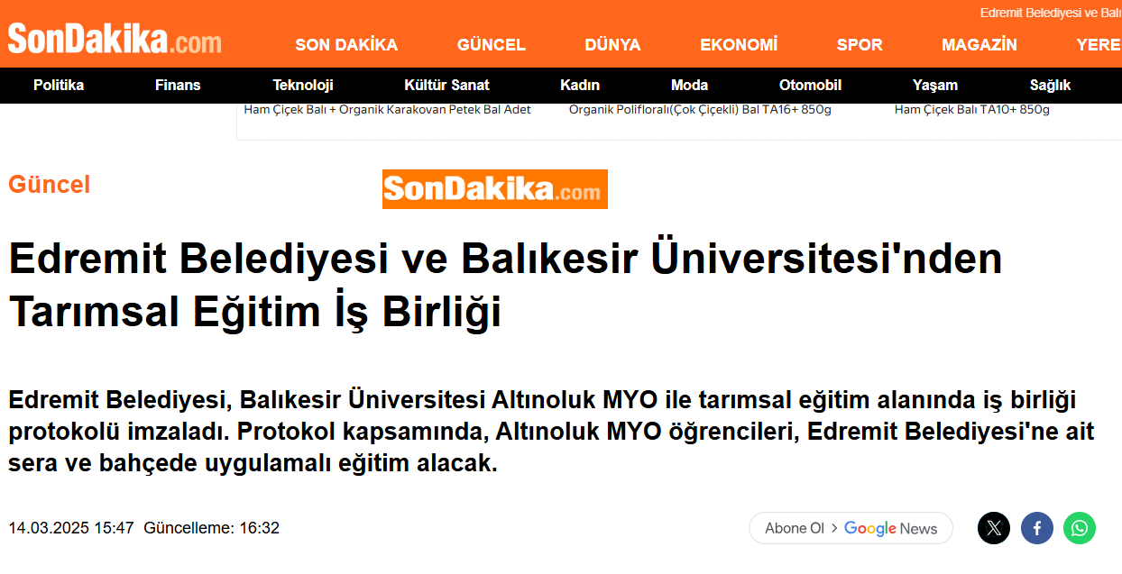 Edremit Belediyesi ve Balıkesir Üniversitesi'nden Tarımsal Eğitim İş Birliği