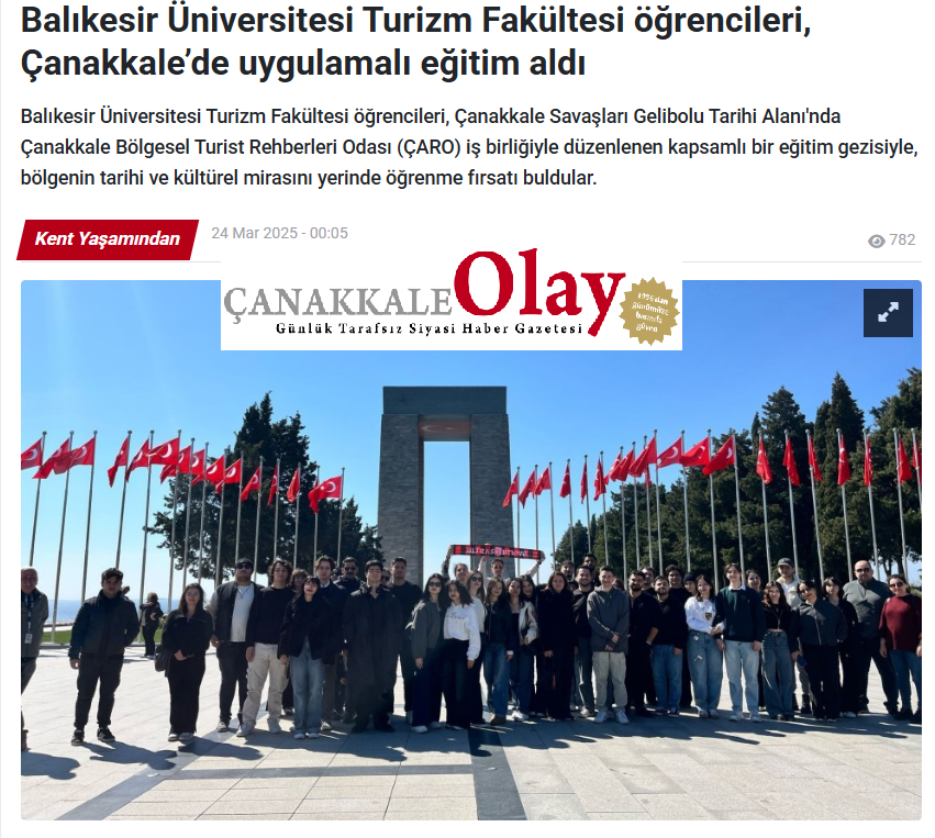 Balıkesir Üniversitesi Turizm Fakültesi öğrencileri, Çanakkale’de uygulamalı eğitim aldı. 1