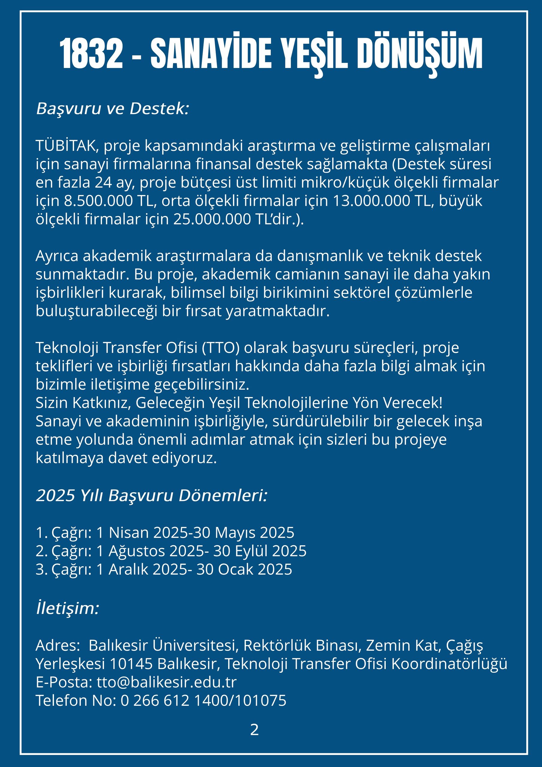 TÜBİTAK 1832 - Sanayide Yeşil Dönüşüm Projesi 3