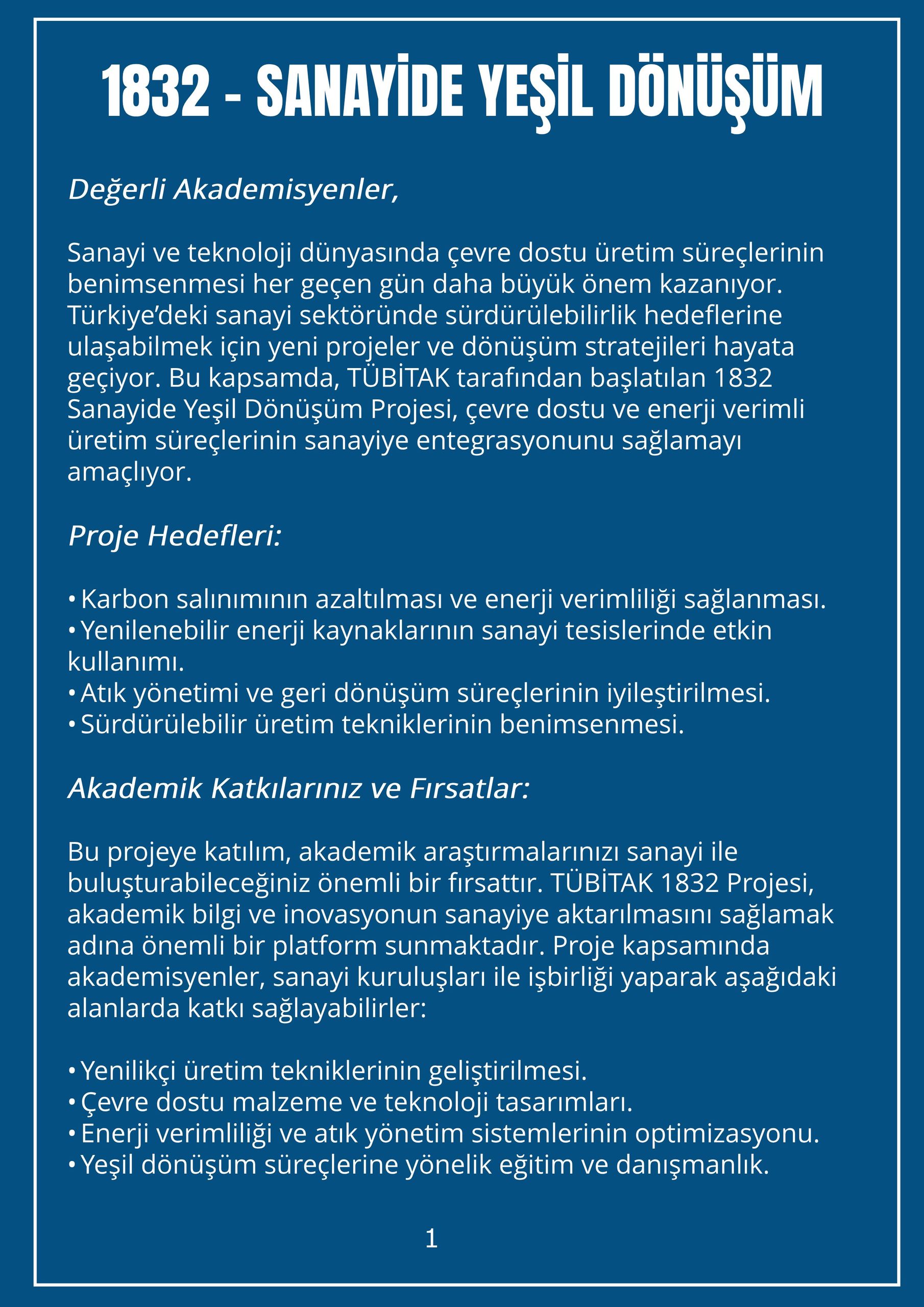 TÜBİTAK 1832 - Sanayide Yeşil Dönüşüm Projesi 2
