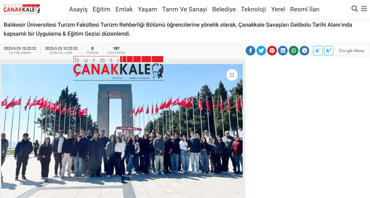 Balıkesir Üniversitesi Turizm Fakültesi Çanakkale’de.