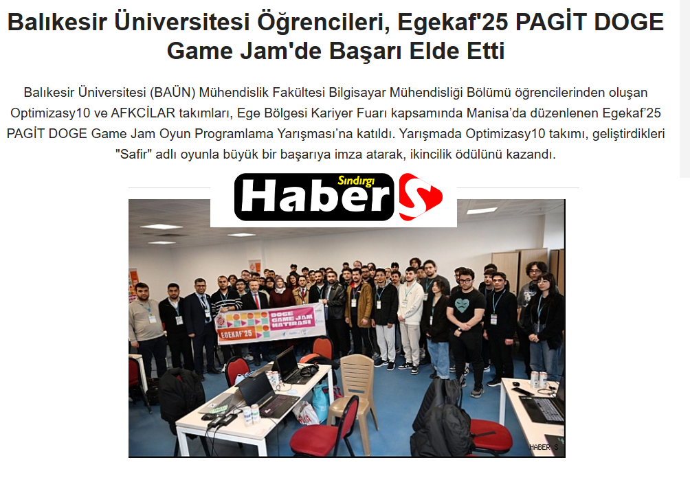 Balıkesir Üniversitesi Öğrencileri, Egekaf'25 PAGİT DOGE Game Jam'de Başarı Elde Etti.