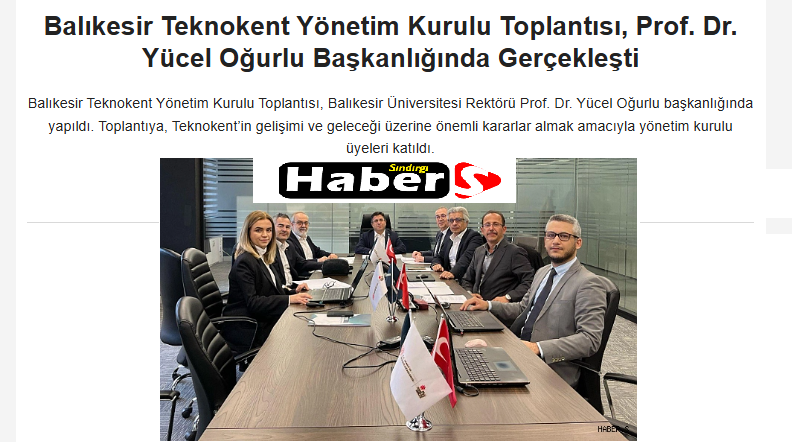 Balıkesir Teknokent Yönetim Kurulu Toplantısı, Prof. Dr. Yücel Oğurlu Başkanlığında Gerçekleşti