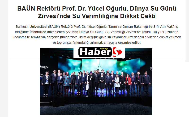 BAÜN Rektörü Prof. Dr. Yücel Oğurlu, Dünya Su Günü Zirvesi'nde Su Verimliliğine Dikkat Çekti.