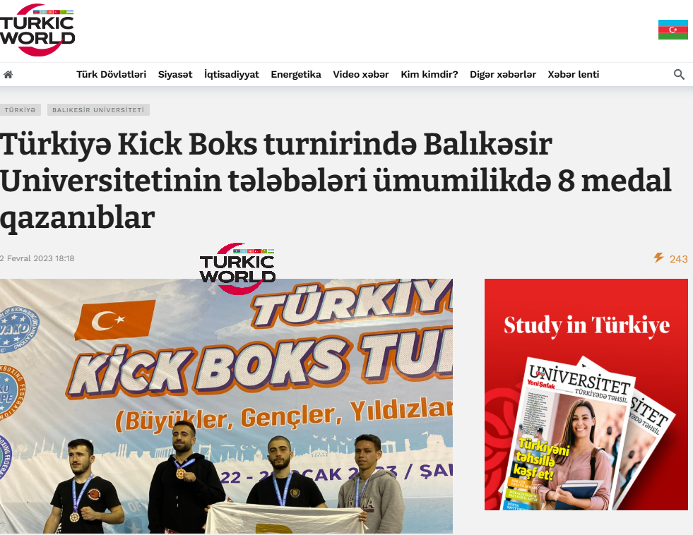 Türkiye KİCK BOKS Turnirinde Balıkesir Üniversitetinin talebeleri ümumilikde 8 medal qazanıblar