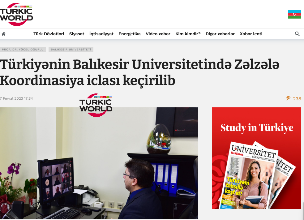 Türkiye'nin Balıkesir Üniversitetinde Zelzele Koodinasiya iclası Keçirilib