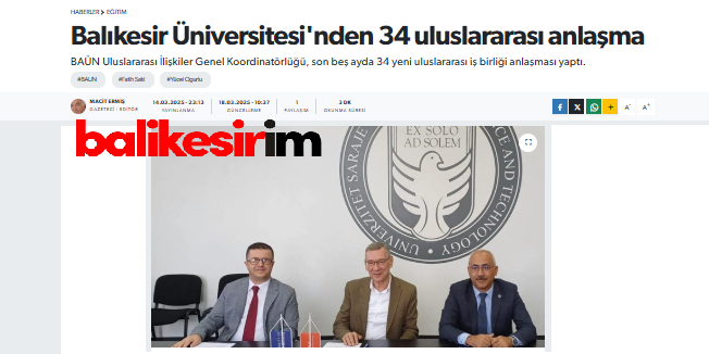 Balıkesir Üniversitesi'nden 34 uluslararası anlaşma.