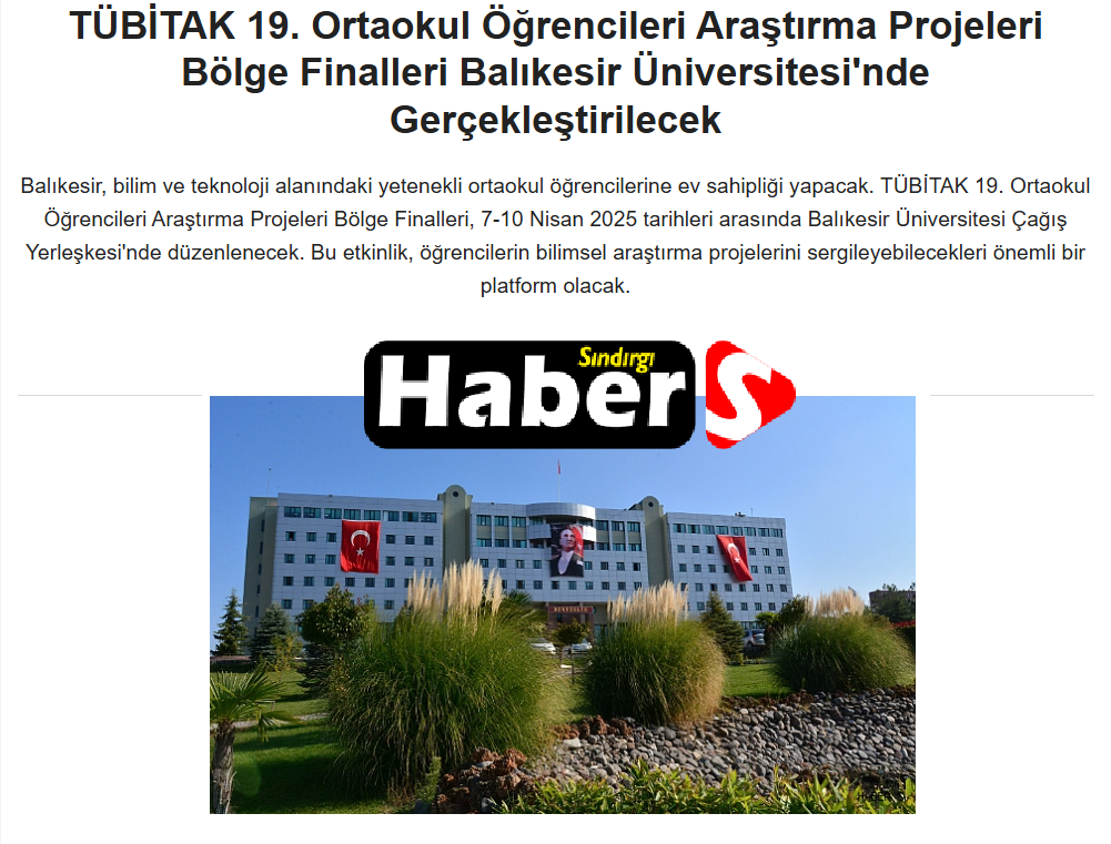 TÜBİTAK 19. Ortaokul Öğrencileri Araştırma Projeleri Bölge Finalleri Balıkesir Üniversitesi'nde Gerçekleştirilecek.