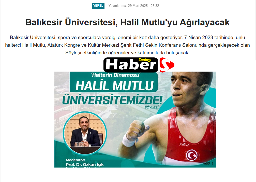 Balıkesir Üniversitesi, Halil Mutlu'yu Ağırlayacak.