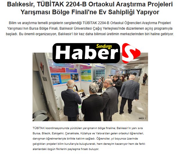 Balıkesir, TÜBİTAK 2204-B Ortaokul Araştırma Projeleri Yarışması Bölge Finali'ne Ev Sahipliği Yapıyor.