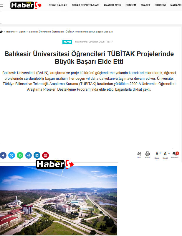 Balıkesir Üniversitesi Öğrencileri TÜBİTAK Projelerinde Büyük Başarı Elde Etti