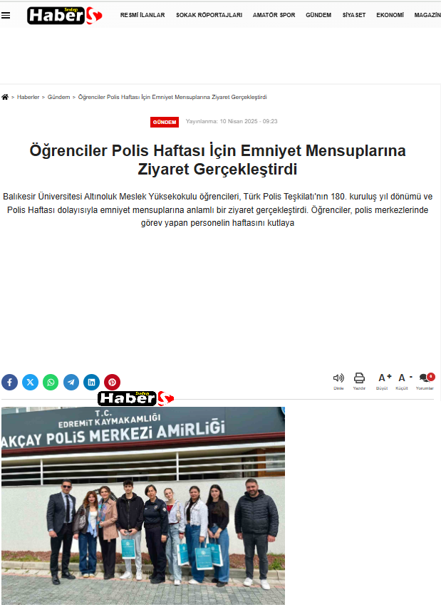Öğrenciler Polis Haftası İçin Emniyet Mensuplarına Ziyaret Gerçekleştirdi