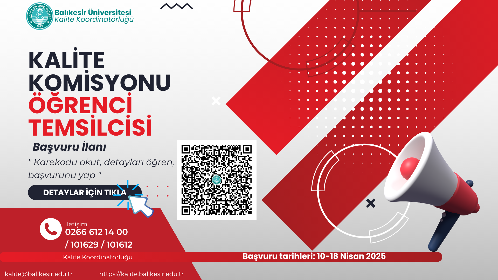 Balıkesir Üniversitesi Kalite Komisyonu Öğrenci Temsilcisi İlanı 1